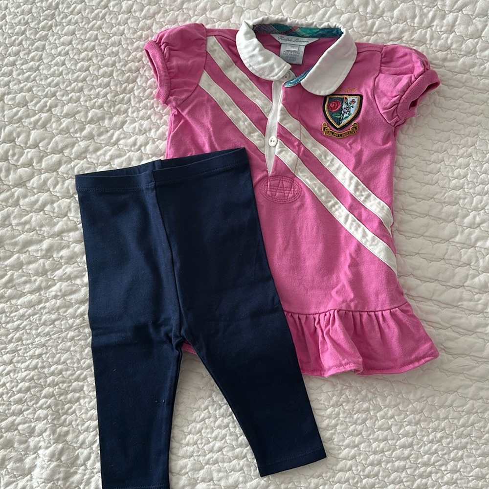 Ralph Lauren Girls Polo Dress and leggings / 9M